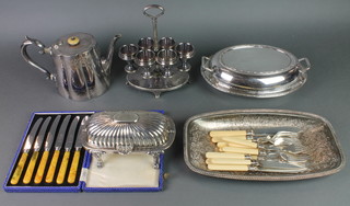 A silver plated butter dish and minor plated items
