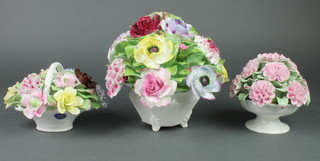 Three porcelain floral arrangements 
