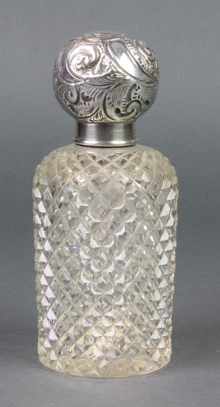 A silver mounted cut glass toilet bottle, London 1903 6" 