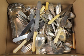 A silver plated snuffer tray and minor plated items