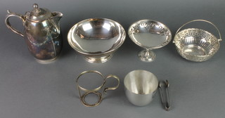 A silver plated teapot and minor plated items