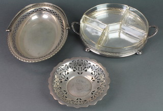 A silver plated hors d'oeuvres set and 2 plated dishes 