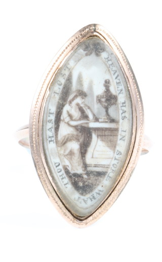 A 19th Century gold in memoriam ring with painted decoration, size P