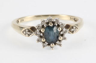 A 9ct gold sapphire and diamond cluster ring, size L 1/2