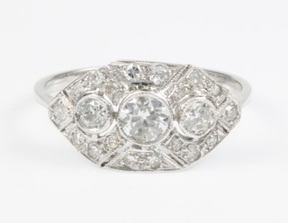 An 18ct white gold Art Deco style diamond ring, approx. 0.80ct, size N