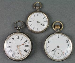 A silver mounted key wind pocket watch, 1 other and a lady's fob watch