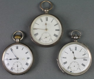 2 silver cased key wind pocket watches and 1 other 