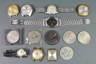 Minor wristwatches, coins, napkin ring etc 