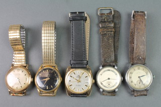 A gentleman's gilt Roamer black faced wristwatch and 4 others 