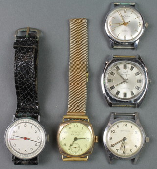 A gentleman's steel cased Garrards wristwatch with seconds at 6 o'clock, 4 others 