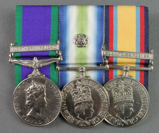 3 restrike medals GSM with Northern Ireland bar, South Atlantic medal with rosette and Gulf medal with 16th Jan to 28th Feb 1991 bar, awarded to 24282927 DVR.D.K.Mulvihill.RCT  