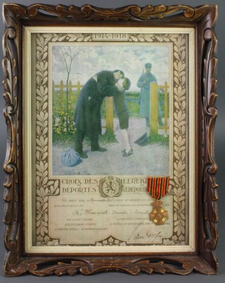 A First World War Belgian war medal with an illuminated script 1918 