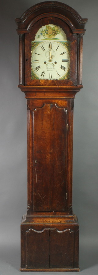 Bothamley of Boston, an 18th Century 8 day striking longcase clock, the 12" dial with calendar aperture and subsidiary second hand, contained in an oak case 83"h 