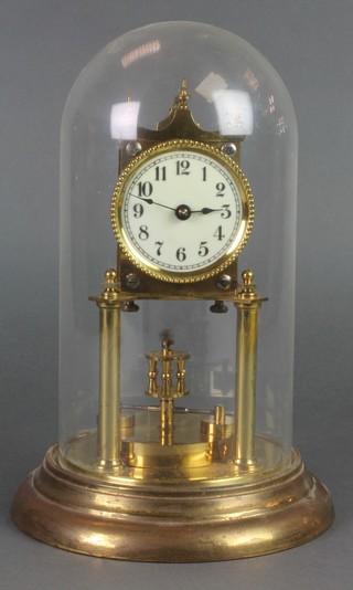 A 400 day clock with enamelled dial and Arabic numerals, with plastic dome 