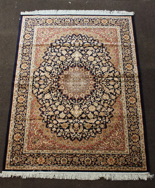 A blue and white ground Belgian cotton Persian style rug with central medallion 75" x 56" 