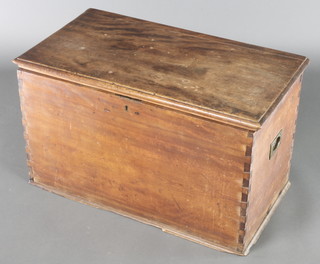 A 19th Century rectangular mahogany box with hinged lid, the interior fitted a candle box and with brass drop handles to the side 17" x 28"w x 15 1/2"d 