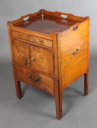 A Georgian mahogany tray top commode fitted a drawer above a cupboard and with commode drawer beneath, 32 1/2"h x 22"w x 18 1/2"d 
