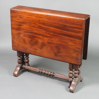 A Victorian mahogany Sutherland table, raised on turned and reeded supports 27"h x 29"l x 6" when closed x 38" when extended