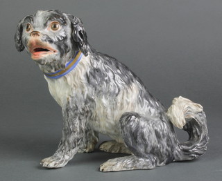 A good 19th Century Meissen figure of a seated Terrier with open mouth, impressed and under glazed marks 8 1/2"h 