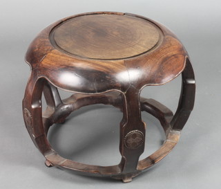 A circular Chinese hardwood stool/jardiniere stand 16"h x 18" diam. 