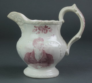 An early 19th Century Staffordshire commemorative reform jug with purple transfer print decoration 5" 