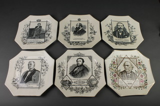 6 Victorian commemorative octagonal plates including Lord Randolph Churchill