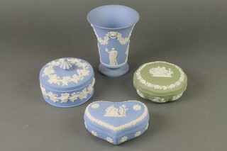 A Wedgwood Jasper waisted vase 6", 3 ditto boxes and covers 