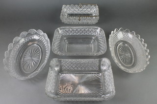 A 19th Century cut glass rounded rectangular bowl 10", 3 others and a silver mounted swing handled glass basket