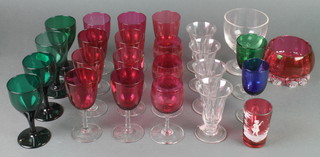 A collection of Victorian coloured and clear glass wines etc 