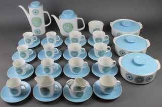 A J & G Meakin Studio design tea and coffee service comprising 7 tea cups, 7 saucers, 7 coffee cups, 9 saucers, sugar bowl, cream jug, milk jug, coffee pot, teapot and 3 lidded tureens 
