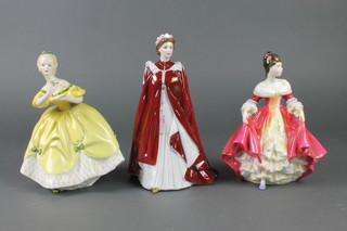 2 Royal Doulton figures - Southern Belle HN2229 7 1/2", The Last Waltz HN2215 8" and a Royal Worcester figure in celebration of the Queen's 80th birthday 2006 9", boxed