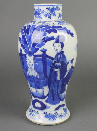 A Chinese blue and white oviform vase decorated with figures in an extensive garden landscape 11 1/2" 