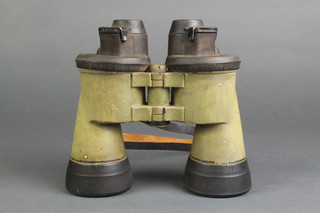 A pair of World War Two Zeiss U Boat binoculars with original painted case and rubber protectors, stamped 7 x 50 54060BLC 