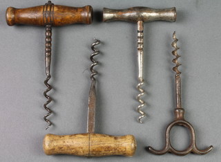 4 19th Century steel corkscrews 