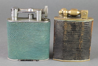 A Dunhill style Jumbo lighter contained in a shagreen effect case, patent no.2866838 together with a French ditto contained in a leather case 