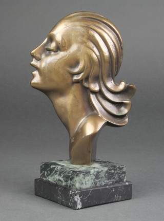 An Art Deco style bronze silhouette of a young girl, raised on a square marble base 8" 
