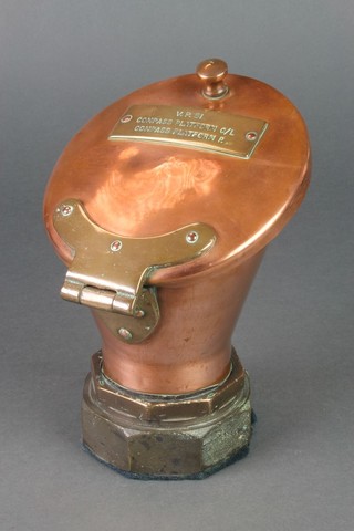 A copper and brass Naval voice pipe mouth piece marked V.P.51 compass platform C/L P 9 1/2", reputedly removed from a submarine 