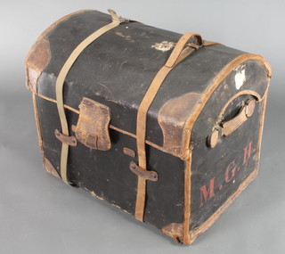 A Victorian arch shaped leather bound trunk, 2 labels for London and Southern and GER 24"h x 27"w x 20"d 