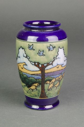 A Royal Doulton oviform vase decorated with a shepherd and flock in landscape 5 1/2" 