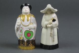 2 Royal Worcester candle snuffers - A Nun 3 1/2" and Mandarin 4" 