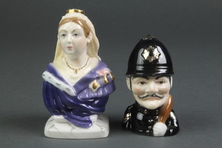 2 Royal Worcester candle snuffers - Queen Victoria 4" and Policeman 3" 