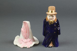 A Royal Worcester candle snuffers - Budge 4" and 1 other in the form of a feathered hat 2 1/2"
