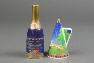 A Royal Worcester candle snuffer to celebrate the Millennium in the form of a champagne bottle 4 1/4" and Lazy Days Art Deco style candle snuffer 3 1/4"
