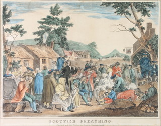 A 19th Century coloured engraving "Scottish Preaching" 13 1/2" x 17" 