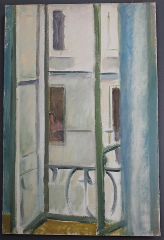 Guy Roddon, oil on canvas, view from a window, signed on reverse, unframed 32" x 21" 