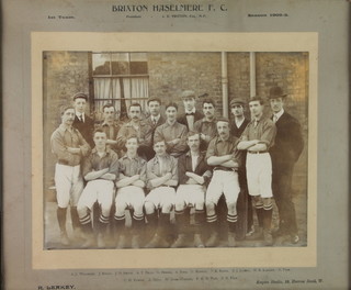 Edwardian football photographs, 2 group studies of Brixton Haselmere F.C. 1901/02 and 1902/03, together with a ditto of another team, framed 8" x 11" 