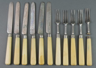 6 Georgian and Victorian silver bladed dessert knives and 5 forks