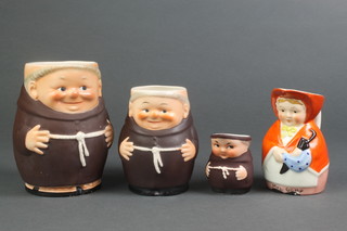 A Goebels monk jug T74/1 5 1/2", a ditto T74/0 4" and 2 other jugs 