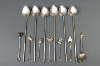 6 silver leaf spoons, 6 pickle forks and a teaspoon