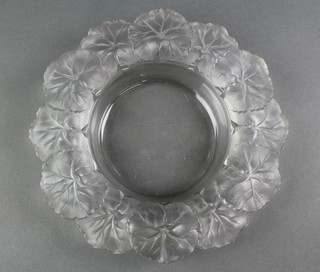 A Lalique Honfleur geranium clear glass trinket dish with etched lowercase signature 8 1/2" 